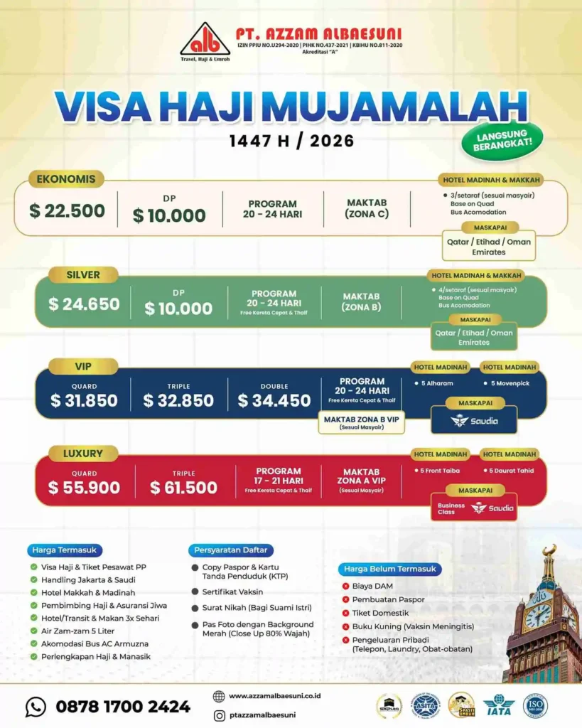 Paket Haji Mujamalah 1447H/2026 M Azzamalbaesuni